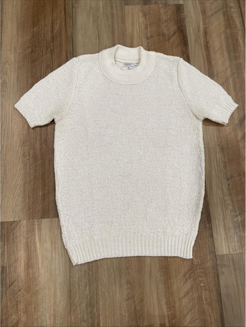 Vintage 70s Women’s Sears Knit Short Sleeve Sweater White/ivory USA Size 36